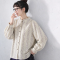 M-XL 新作発売！ ボタン フリル 長袖 花柄 コットン  シャツ XL アイボリー