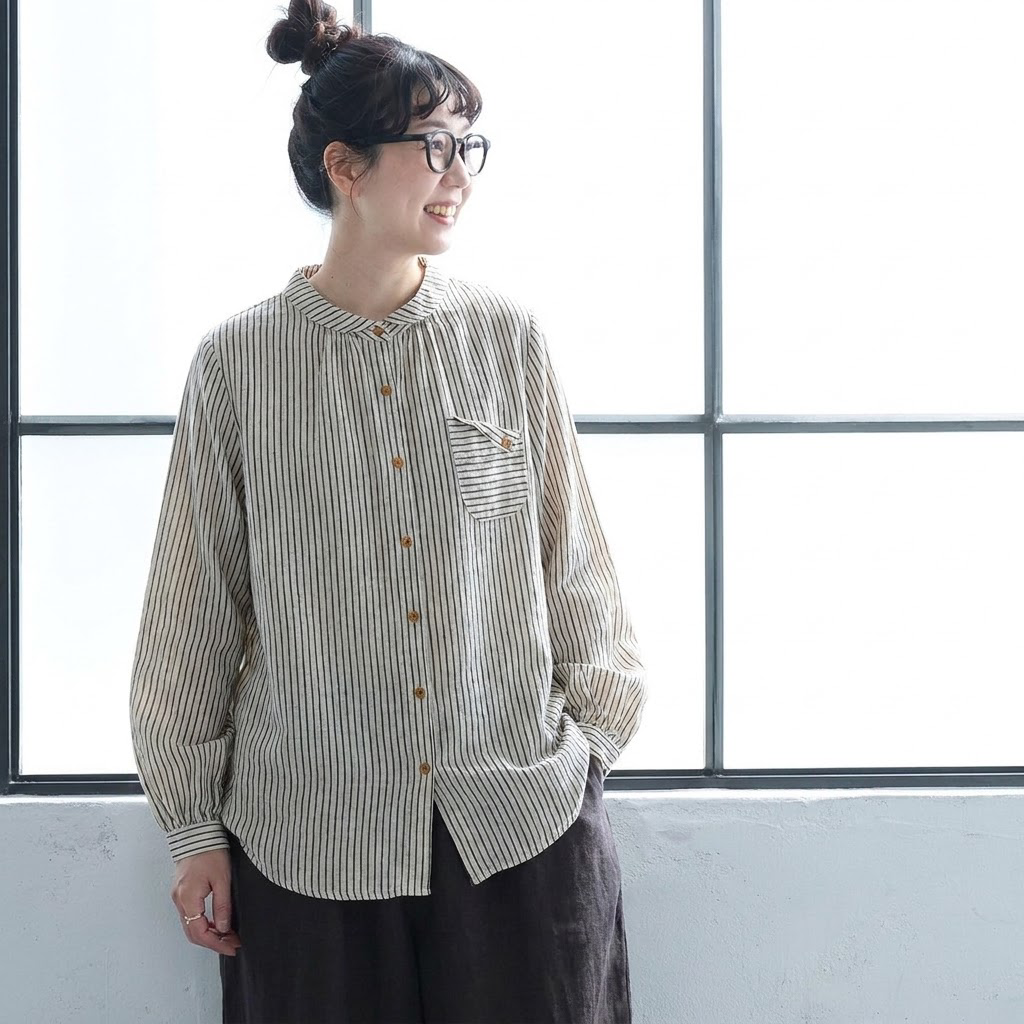 M-2XL ストライプ柄 大人向け 長袖 シャツ 2XL ホワイト