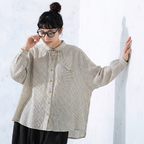 M-2XL ストライプ柄 大人向け 長袖 シャツ M ホワイト