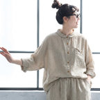 M-2XL ストライプ柄 大人向け 長袖 シャツ M ホワイト