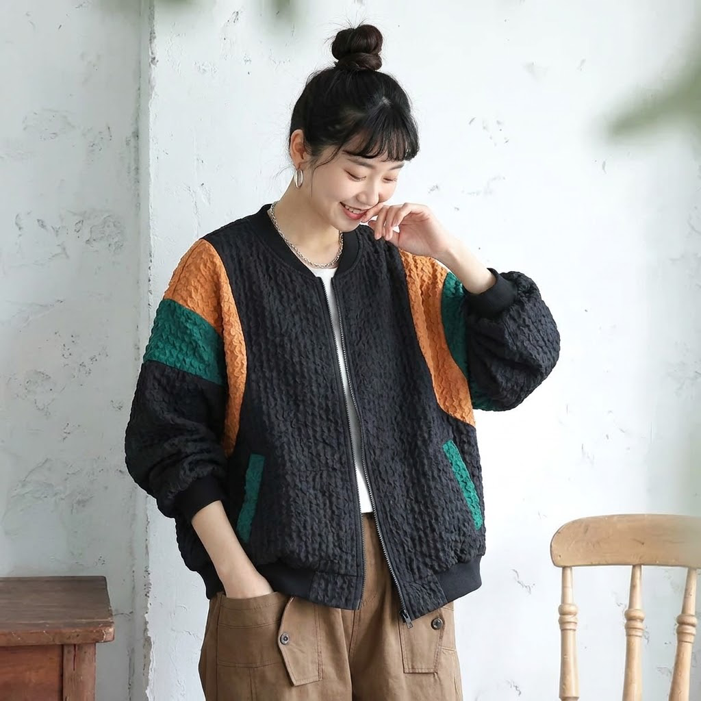 M-2XL 女性に大人気 耐久性 シンプル 配色 ジャケット 2XL ブラック