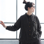 M-2XL ストライプ柄 大人向け 長袖 シャツ M ホワイト