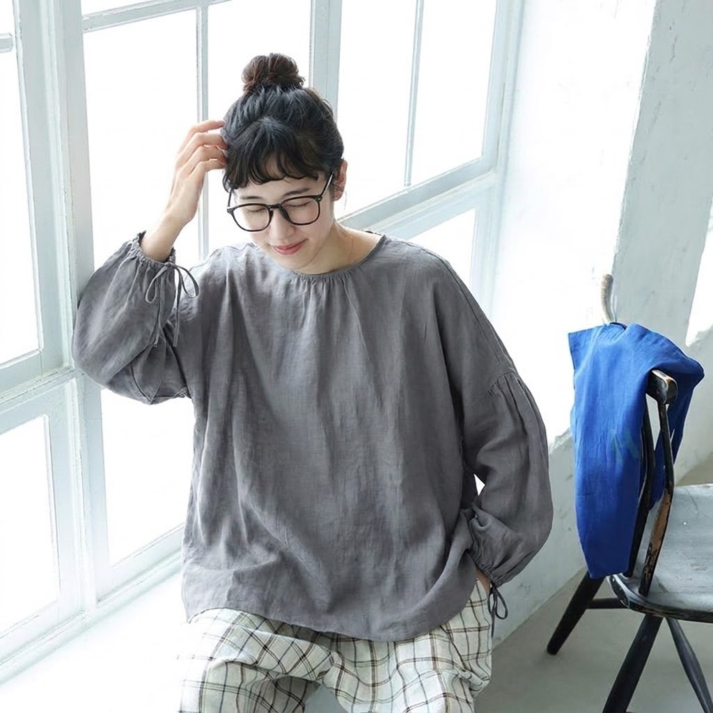 L-XL ゆったり ルーズシルエット 体型カバー シーズン移行向け きれいめ トップス L グレー
