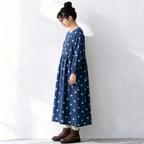 M-2XL 女性に大人気 シンプル ドット柄 長袖 ワンピース M 写真通り