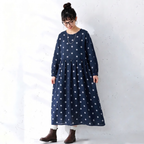 M-2XL 女性に大人気 シンプル ドット柄 長袖 ワンピース M 写真通り
