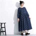 M-2XL 女性に大人気 シンプル ドット柄 長袖 ワンピース M 写真通り