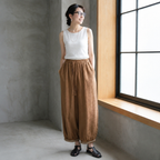 M-4XL 刺繍 コットン お家コーデ ガウチョパンツ M オフホワイト