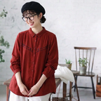 ML 気質アップ コットン 無地 刺繍 ナチュラル シャツ M ホワイト