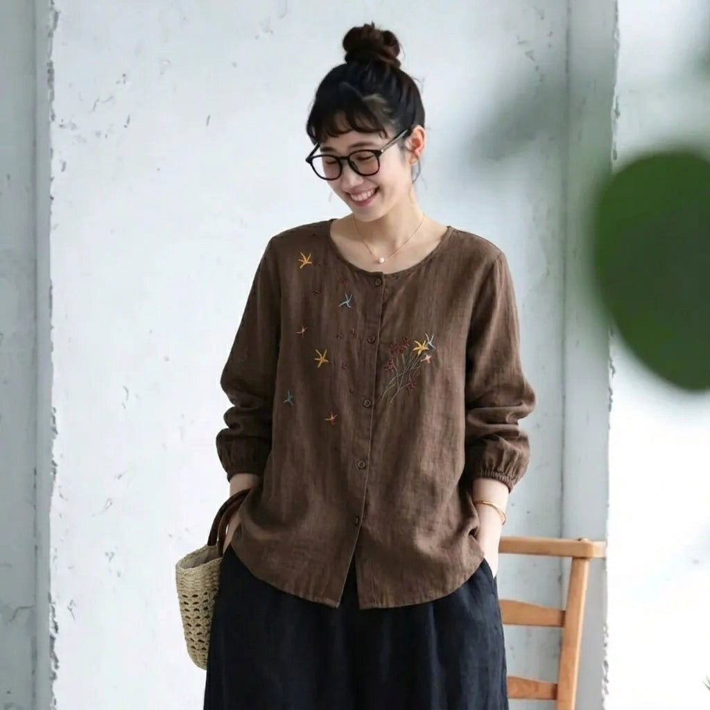 M-2XL 刺繍 通気性良い ナチュラル シンプル 耐久性 長袖トップス M グリーン
