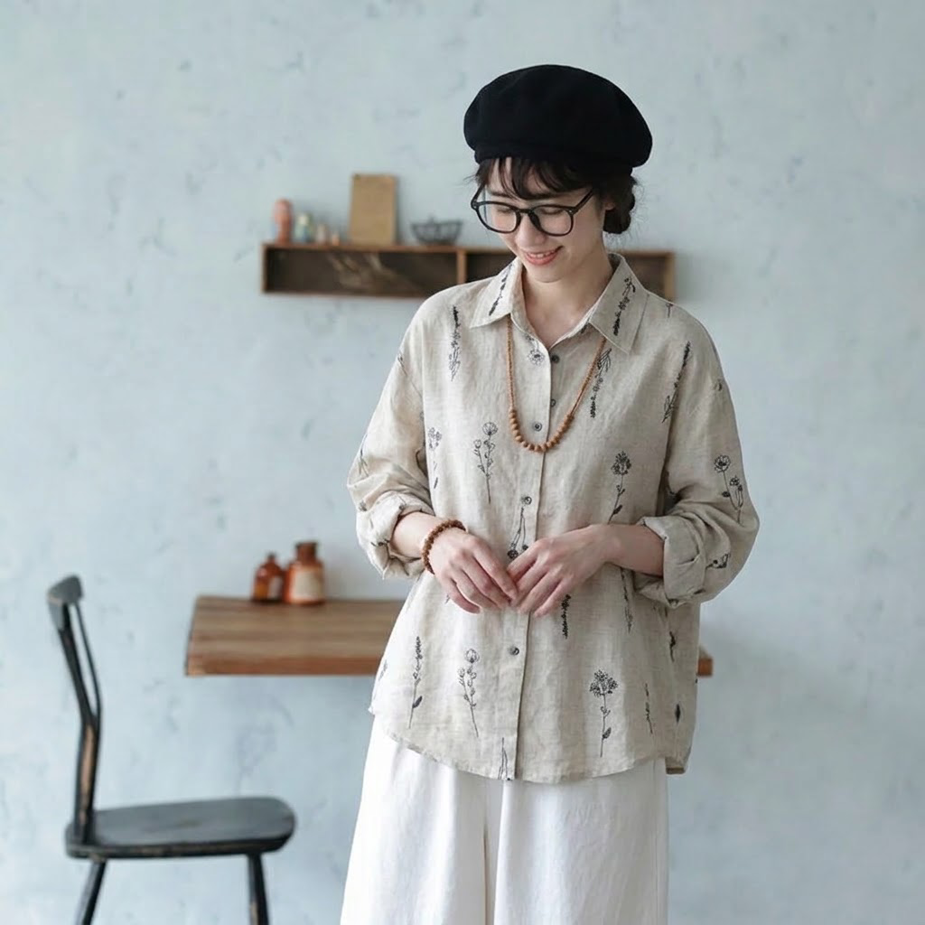 M-2XL 大人可愛い 花模様 刺繍 植物 長袖 シャツ袖  シャツ 2XL 写真通り