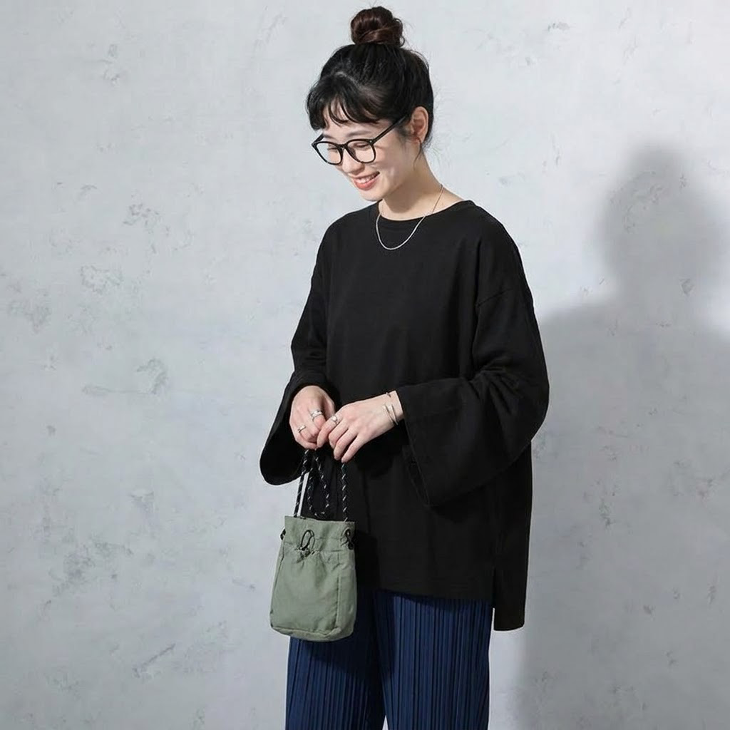 ML 新登場 ボーダー/無地 ラウンドネック 長袖 Tシャツ M グリーン