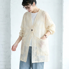 L-XL 花模様 ポケット付き 刺繍 Vネック 長袖 カジュアル アウター L ホワイト