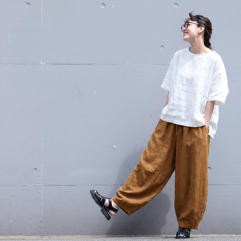フリーサイズ 季節の変わり目 ゆったり ストレート 体型カバー パンツ フリー ジンジャーイエロー