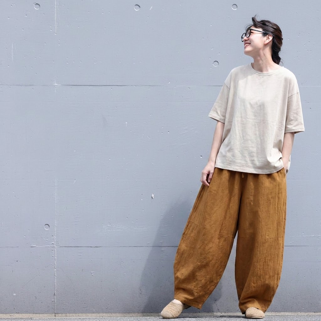 フリーサイズ 季節の変わり目 ゆったり ストレート 体型カバー パンツ フリー ジンジャーイエロー