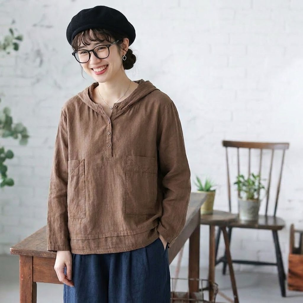 M-2XL 人気を独占中♡ 無地 長袖 フード付き ナチュラル Tシャツ 2XL コーヒー