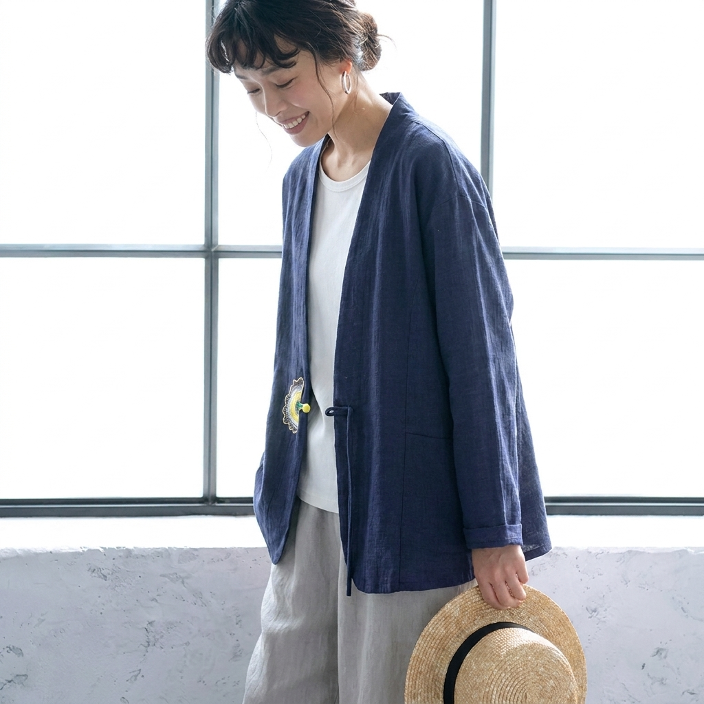 M-2XL 森ガール シンプル 無地 刺繍 長袖 ボタン カーディガン M ホワイト