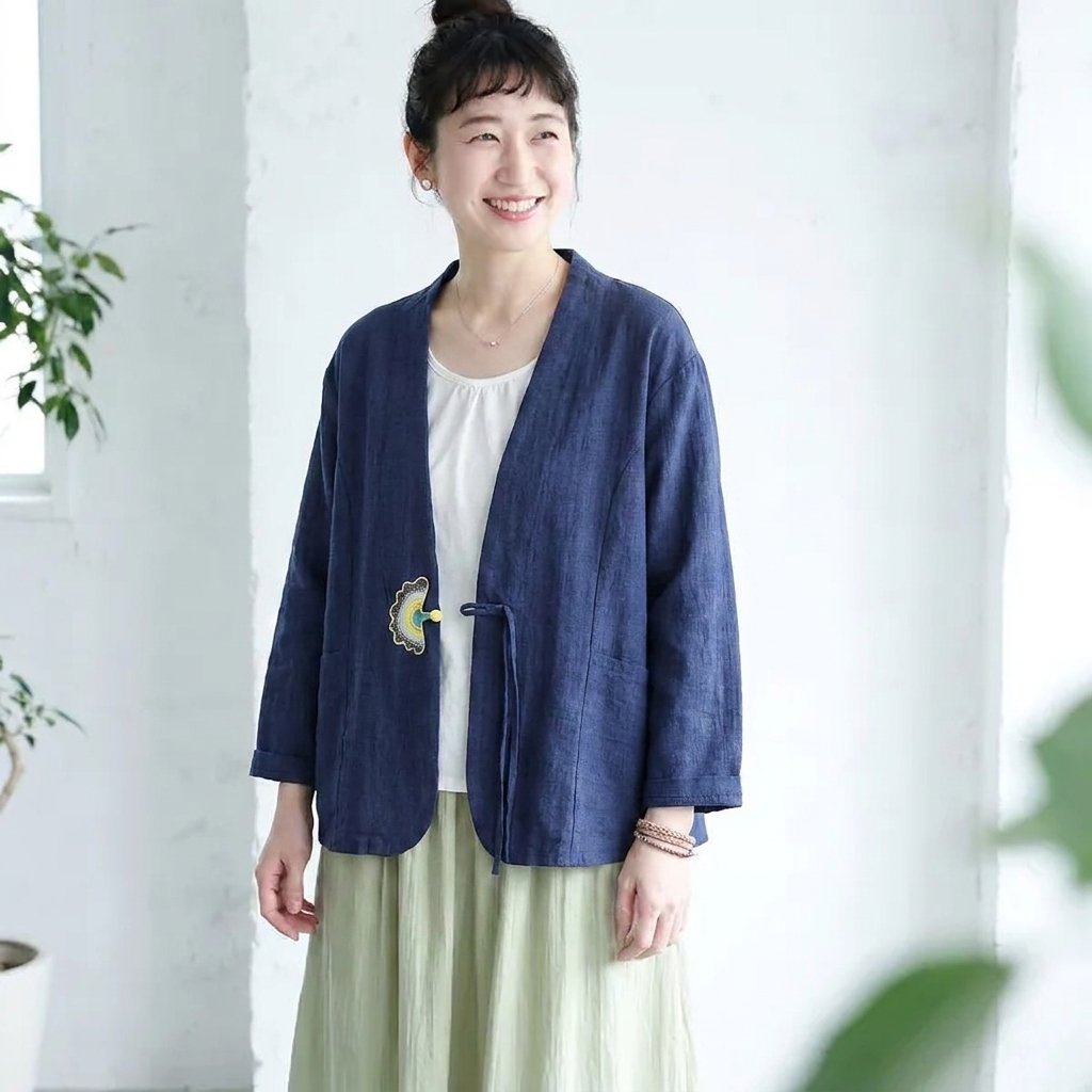 M-2XL 森ガール シンプル 無地 刺繍 長袖 ボタン カーディガン M ホワイト