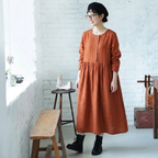 M-2XL キレイ見え コットン 柔らかい ナチュラル 長袖 ワンピース M 写真通り