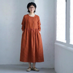 M-2XL キレイ見え コットン 柔らかい ナチュラル 長袖 ワンピース 2XL 写真通り