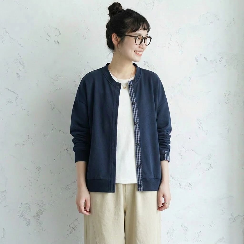 見逃し厳禁M-2XL 長袖 落ち肩スリーブ 無地 チェック柄 切り替え ファッション ジャケット M 写真通り