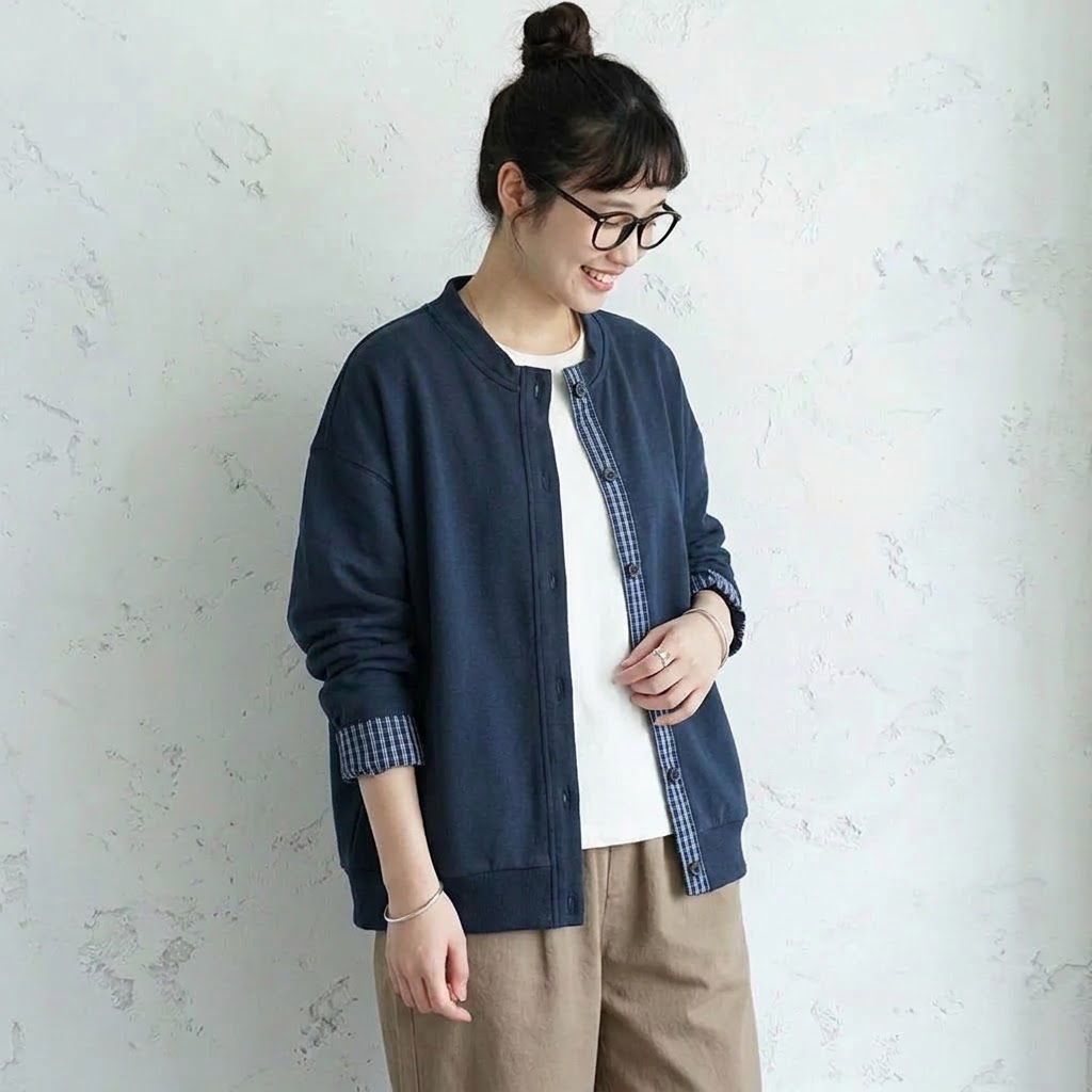 見逃し厳禁M-2XL 長袖 落ち肩スリーブ 無地 チェック柄 切り替え ファッション ジャケット 2XL 写真通り