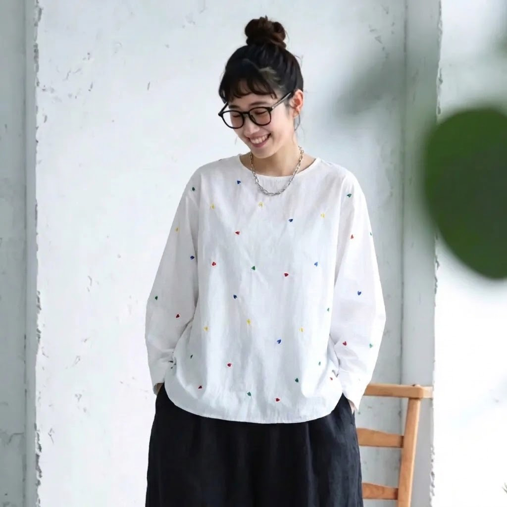 M-4XL 長く着られる 刺繍 体型カバー きれいめ ロングスリーブ  シャツ 4XL ホワイト