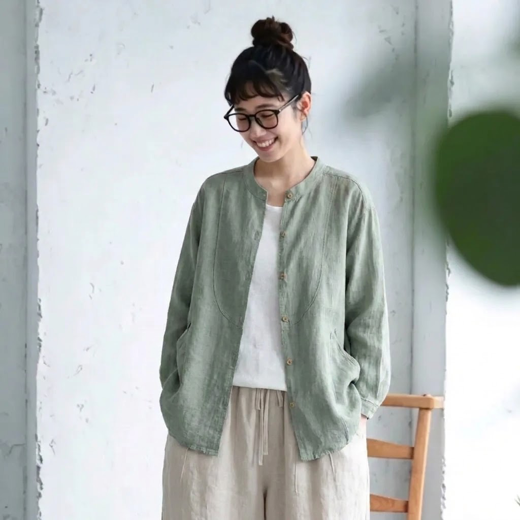 S-2XL 大人のナチュラル 軽やか 体型カバー きれいめ シャツ 2XL ライトグリーン