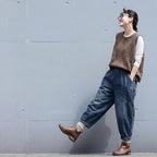 M-3XL ウエストゴム カジュアル テーパード 落ち着いたカラー デニムパンツ M ブルー
