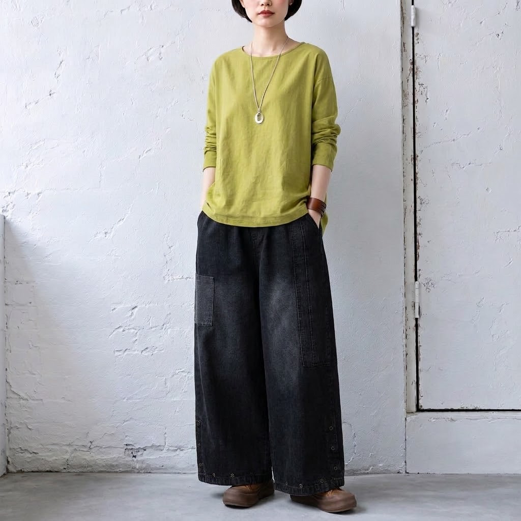 M-2XL  無地 切り替え ポケット付き  ガウチョパンツ M ブラック