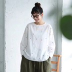 M-4XL 長く着られる 刺繍 体型カバー きれいめ ロングスリーブ  シャツ M ホワイト