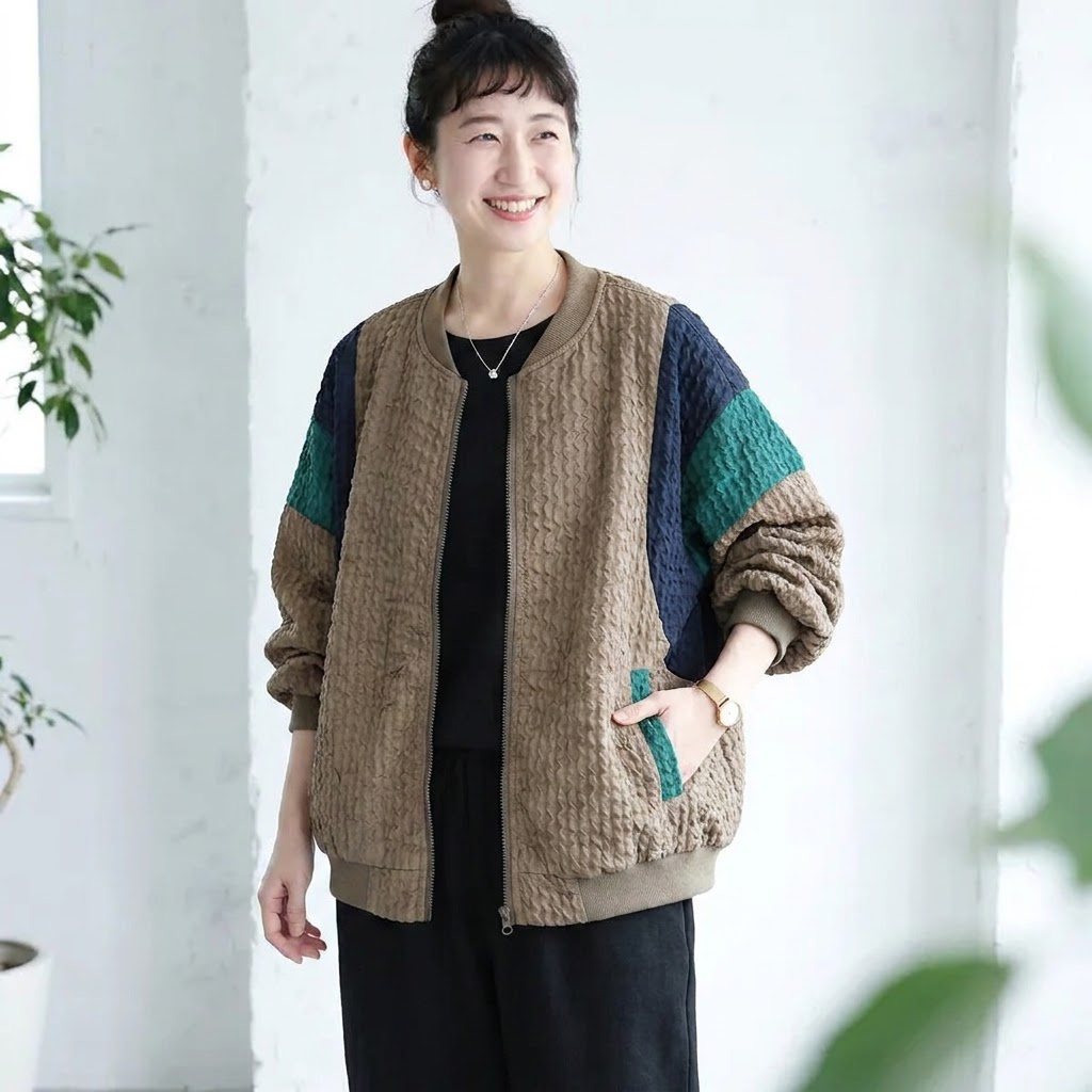 M-2XL 女性に大人気 耐久性 シンプル 配色 ジャケット M コーヒー