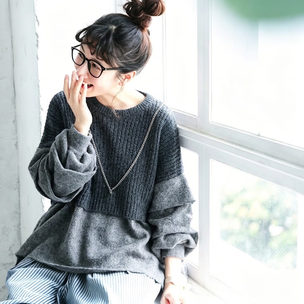 S-L 一枚で完成するふんわりニット S グレー