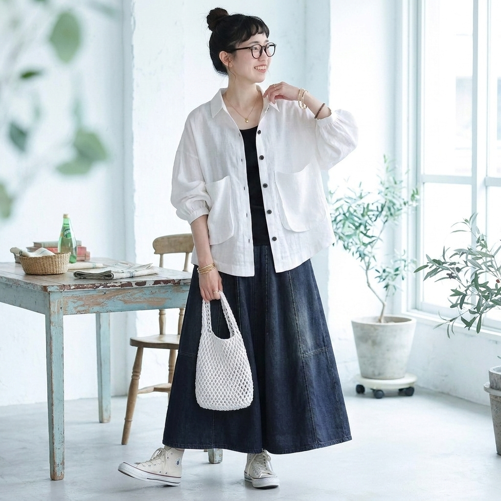 【コットン】2XL-5XL  無地 ポケット付き ボタン 長袖 カジュアル シャツ 2XL ホワイト