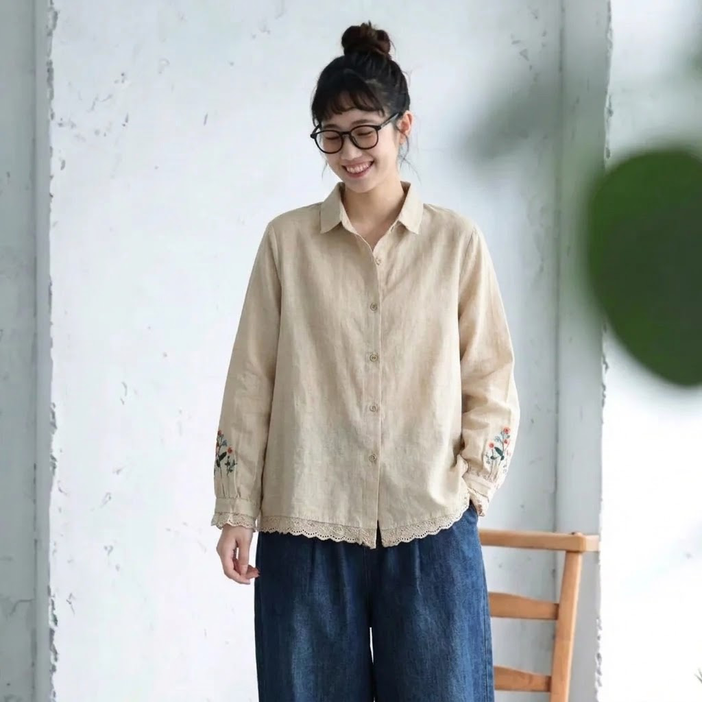 M-2XL 襟付き 刺繍 デザイン性 きれいめ カジュアル 季節の変わり目 シャツ M 写真通り