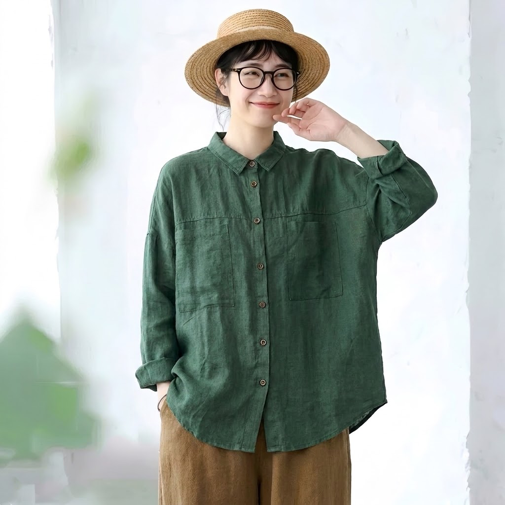M-2XL 長く着られる 落ち着いたカラー きれいめ シャツ 2XL グリーン