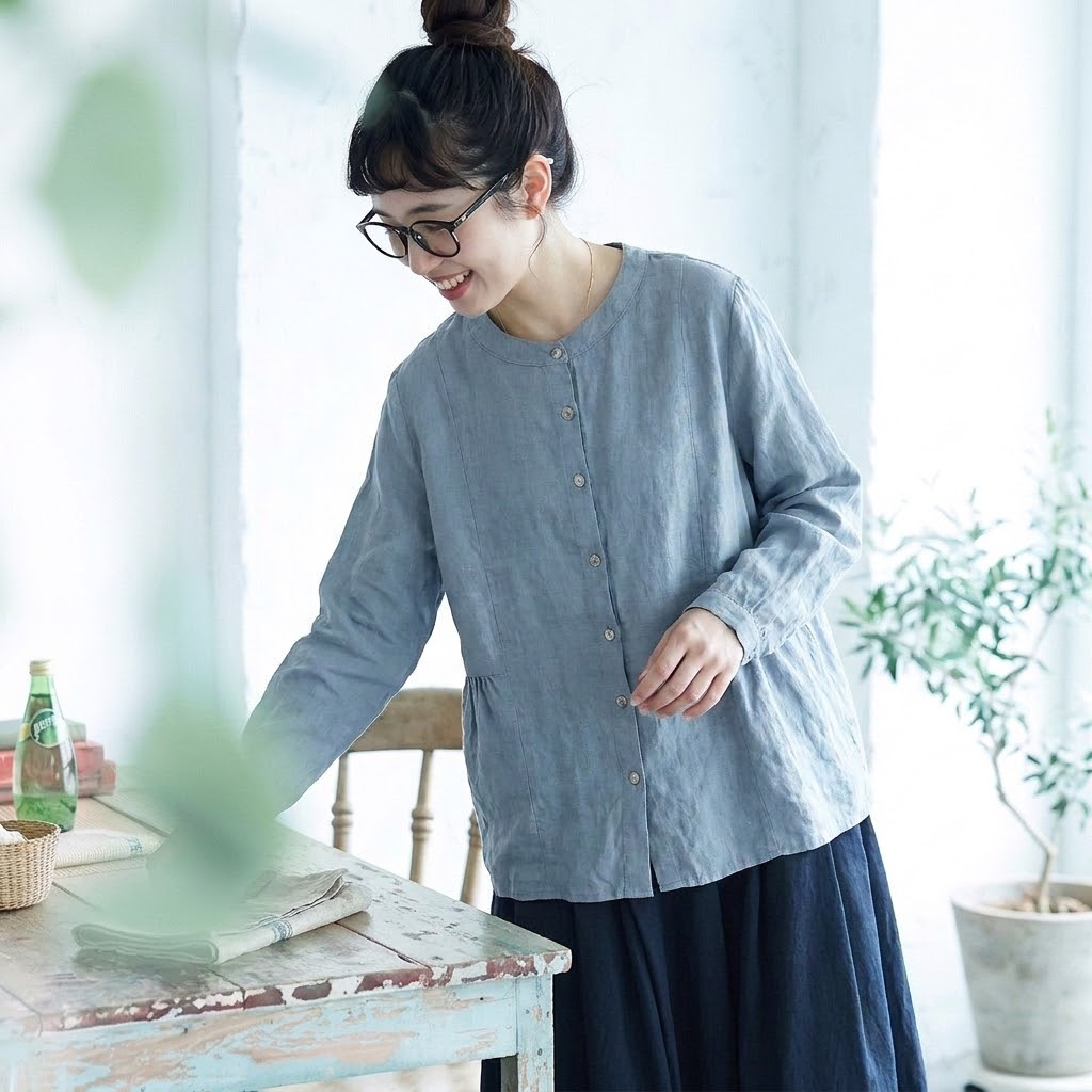 L-2XL 着回し 軽やか きれいめ 長袖 シャツ L ブルー