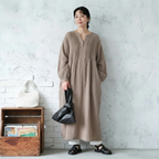 無地 ランタンスリーブ ワンピ F ブラック