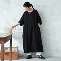 無地 ランタンスリーブ ワンピ F ブラック