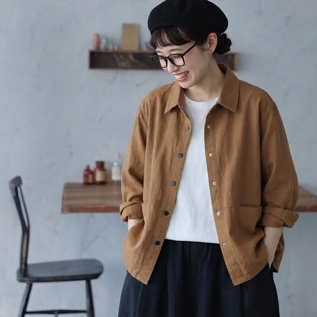 M-2XL レトロ カジュアル スクエアポケット  大人向け 長袖ジャケット M カーキ