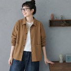 M-2XL レトロ カジュアル スクエアポケット  大人向け 長袖ジャケット M カーキ