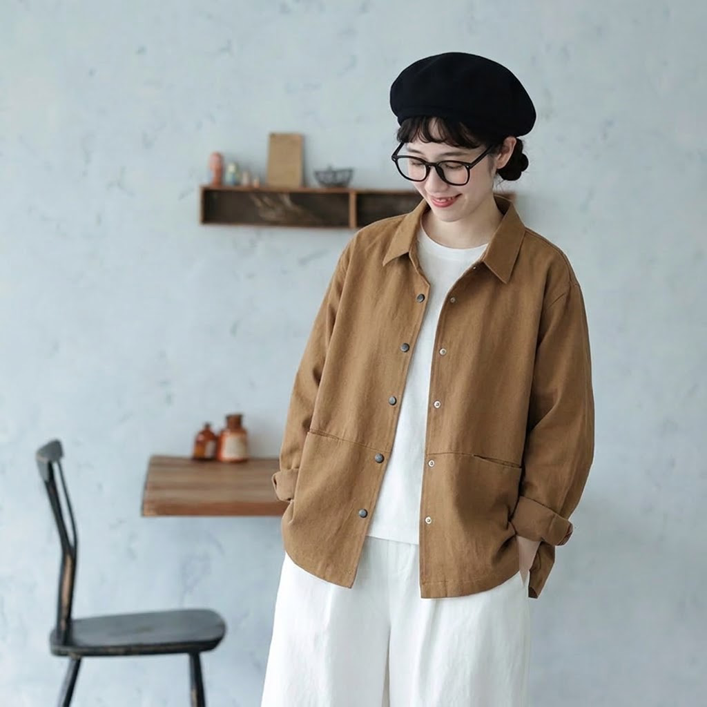 M-2XL レトロ カジュアル スクエアポケット  大人向け 長袖ジャケット M カーキ