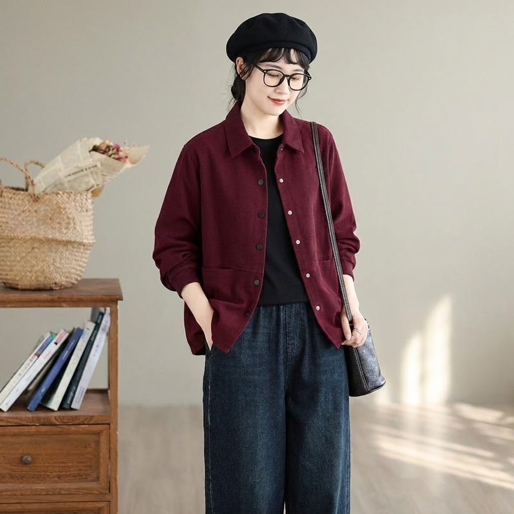 M-2XL レトロ カジュアル スクエアポケット  大人向け 長袖ジャケット M カーキ