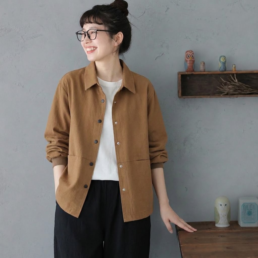 M-2XL レトロ カジュアル スクエアポケット  大人向け 長袖ジャケット 2XL カーキ