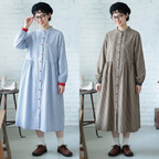 M-2XL チェック柄 大人のナチュラル 着回し 軽やか ロングワンピース M ブルー