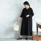 無地 ランタンスリーブ ワンピ F ブラック