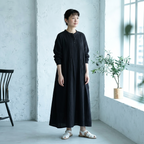 無地 ランタンスリーブ ワンピ F ブラック
