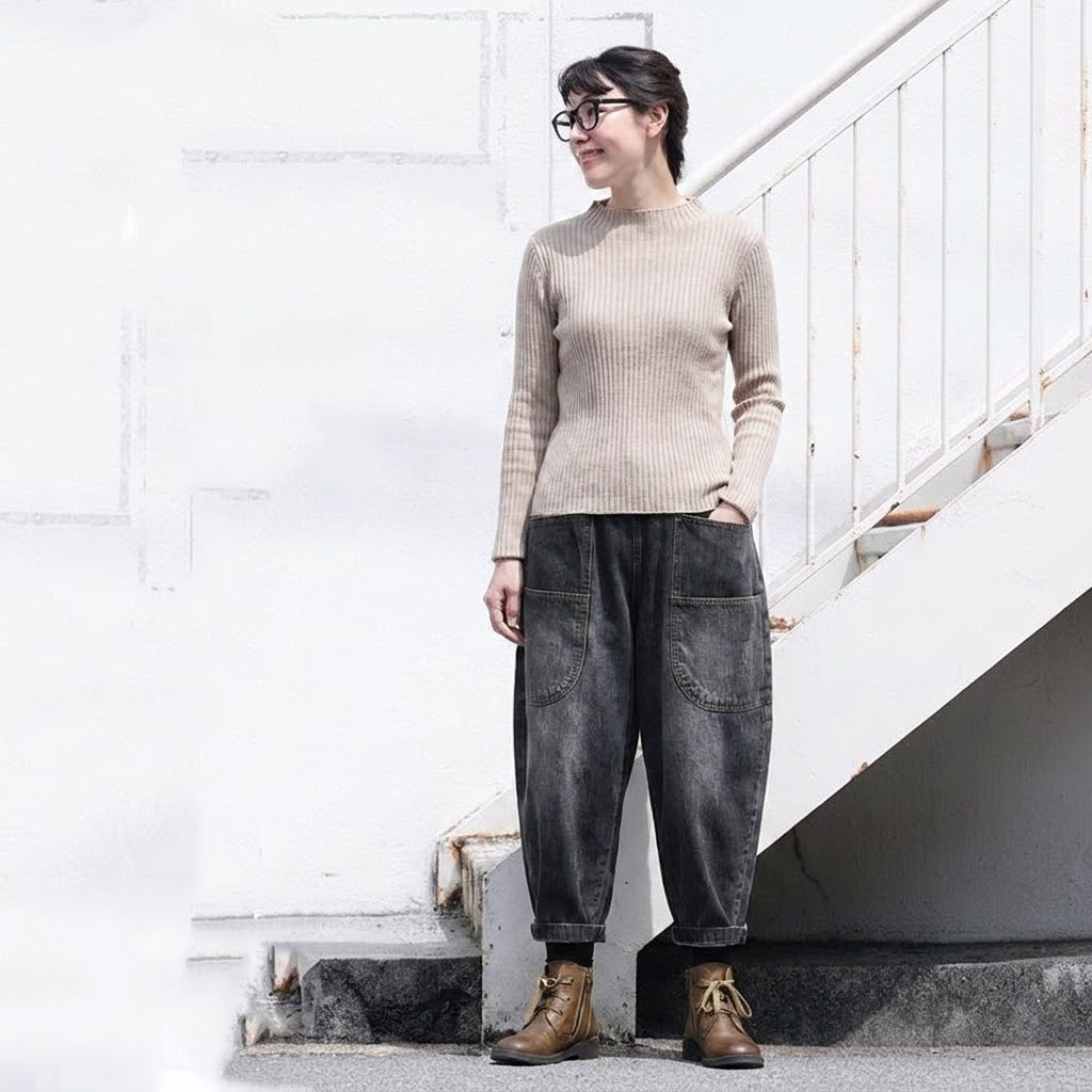 M-3XL 着回し ゆったり きれいめ デニムパンツ M ブルー