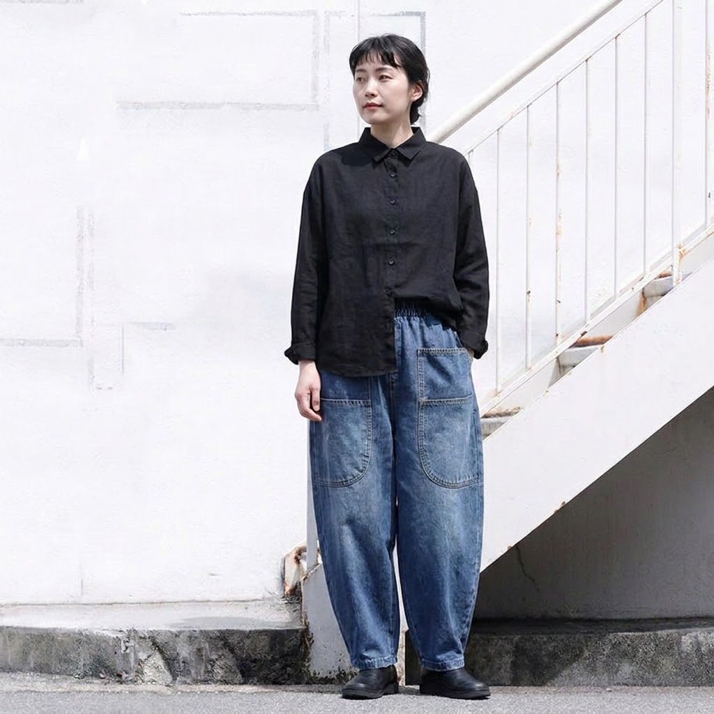 M-3XL 着回し ゆったり きれいめ デニムパンツ M ブルー