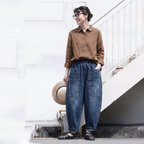 M-3XL 着回し ゆったり きれいめ デニムパンツ 3XL ブルー/裏起毛