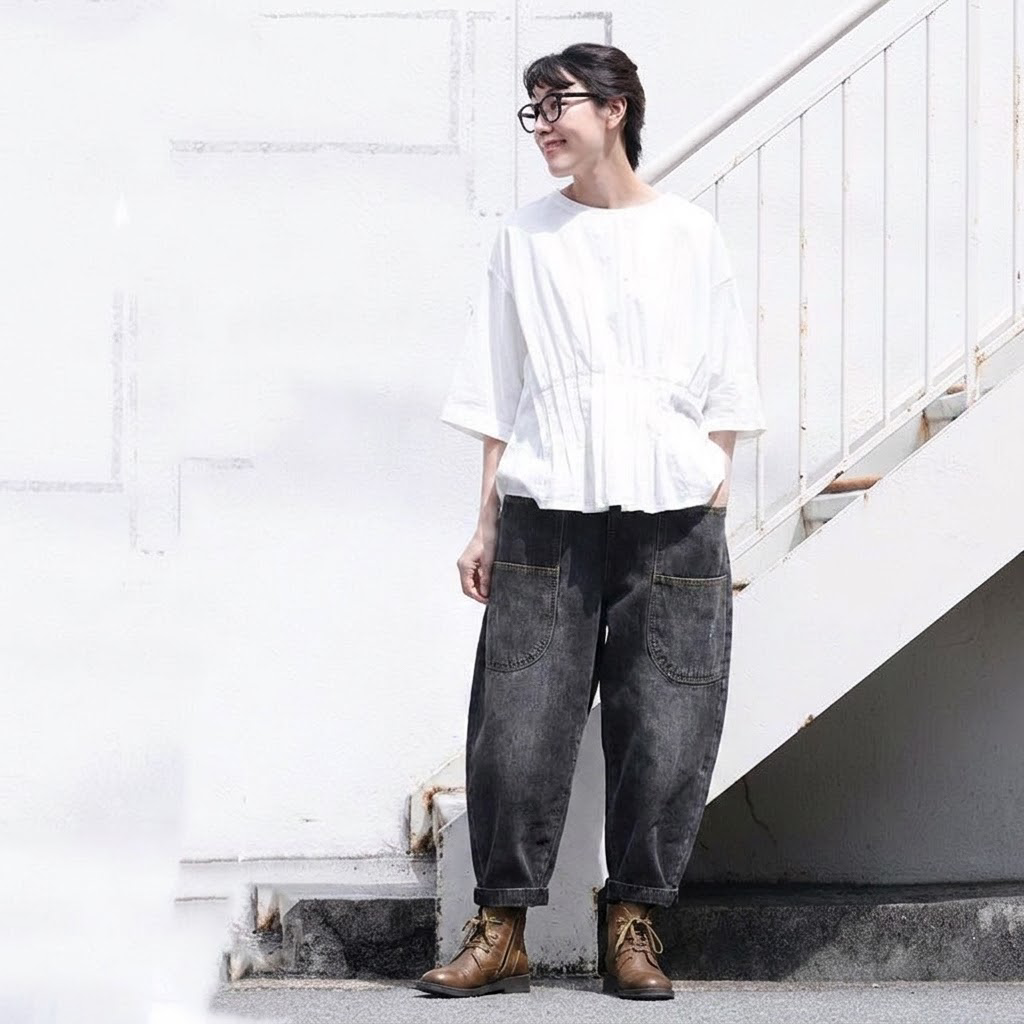 M-3XL 着回し ゆったり きれいめ デニムパンツ 3XL ブラック